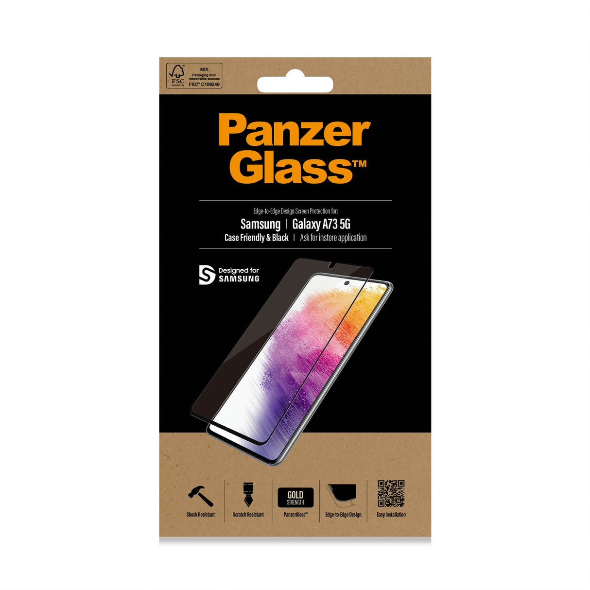 Samsung Galaxy A73 (5G) PanzerGlass Edge-to-Edge Screen Protector - Case-Friendly - Black Edge