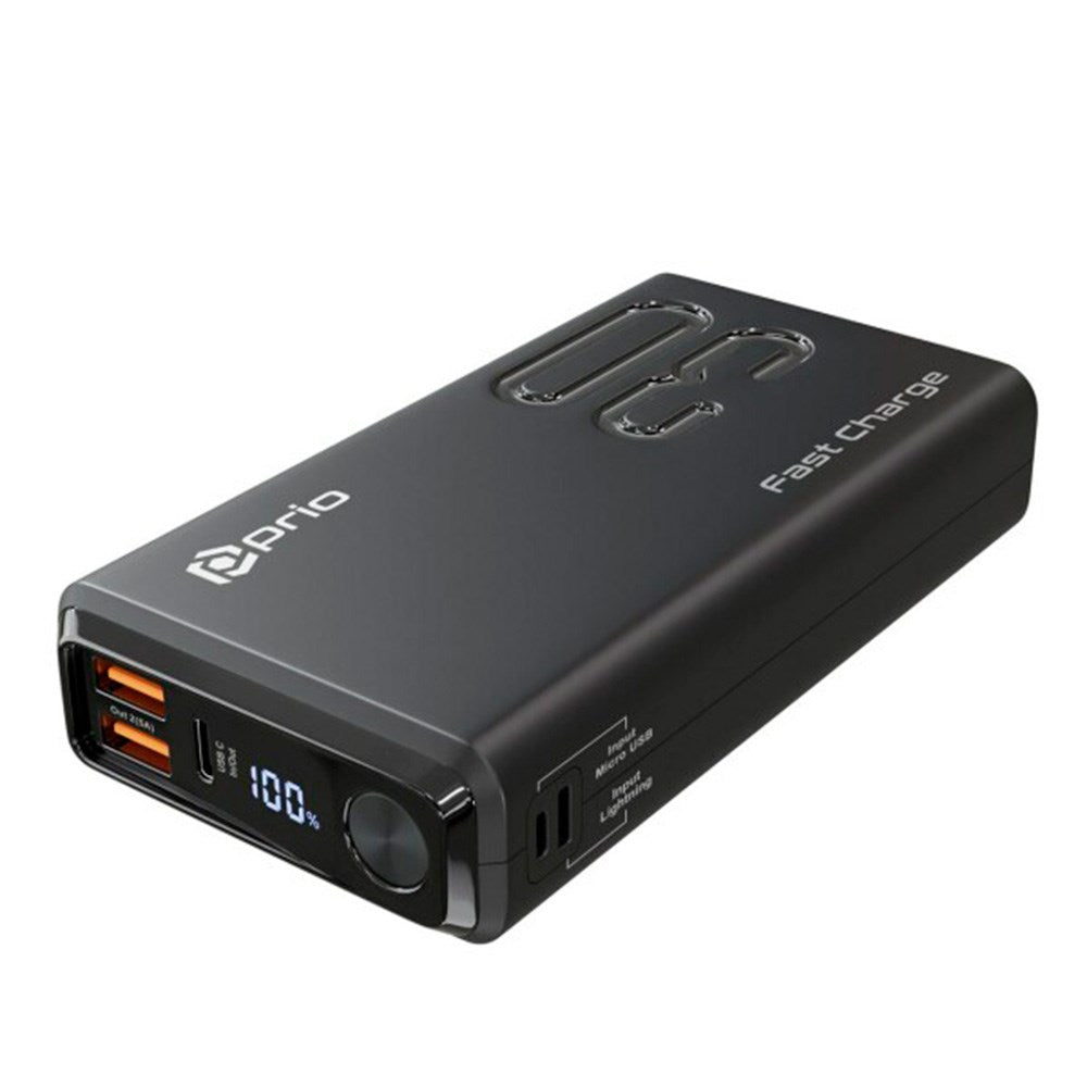 Prio 22.5W Powerbank 30,000 mAh w. 2 x USB-A & 1 x USB-C - Black