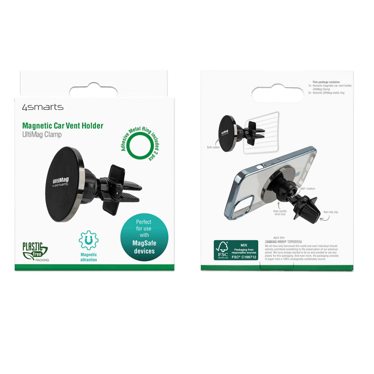 4smarts UltiMag Clamp MagSafe Compatible Phone Holder for Car - Black