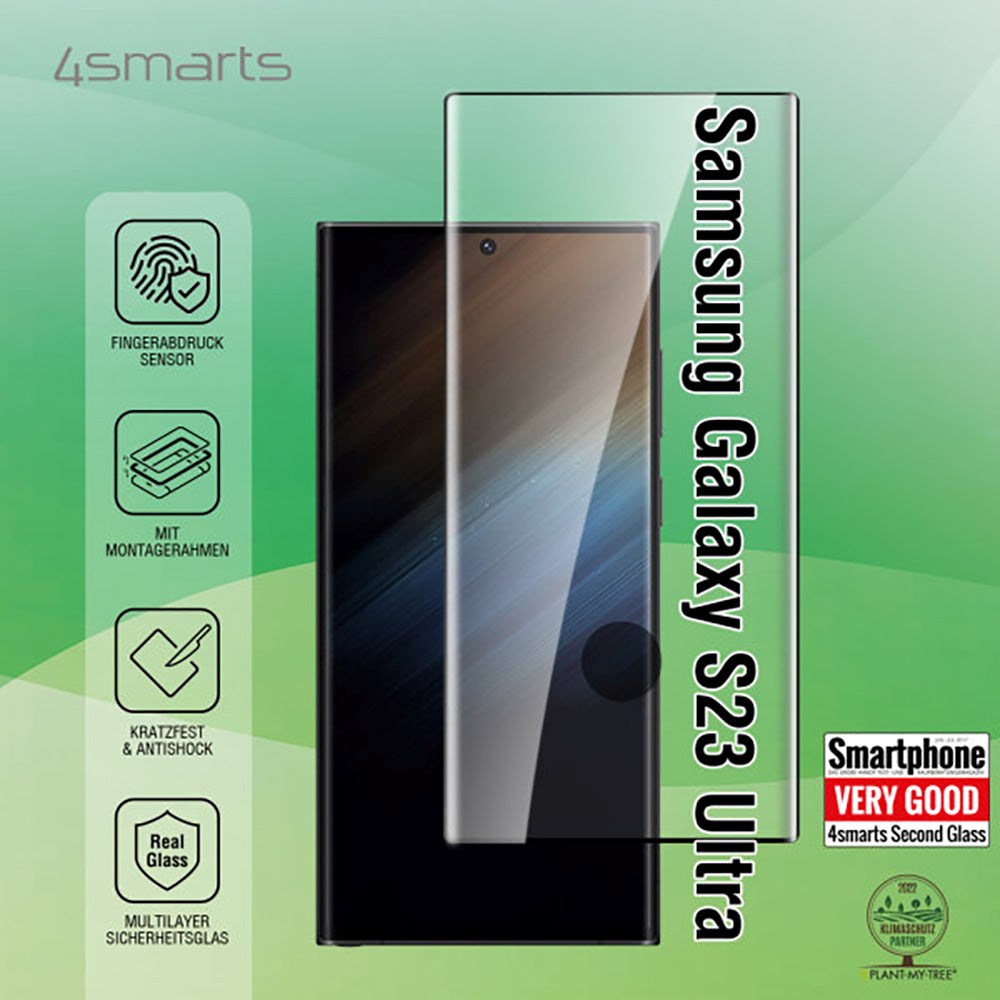 Samsung Galaxy S23 Ultra 4smarts Second Glass X-Pro Clear Screen Protector w. Mounting Frame - Case Friendly - Black Edge