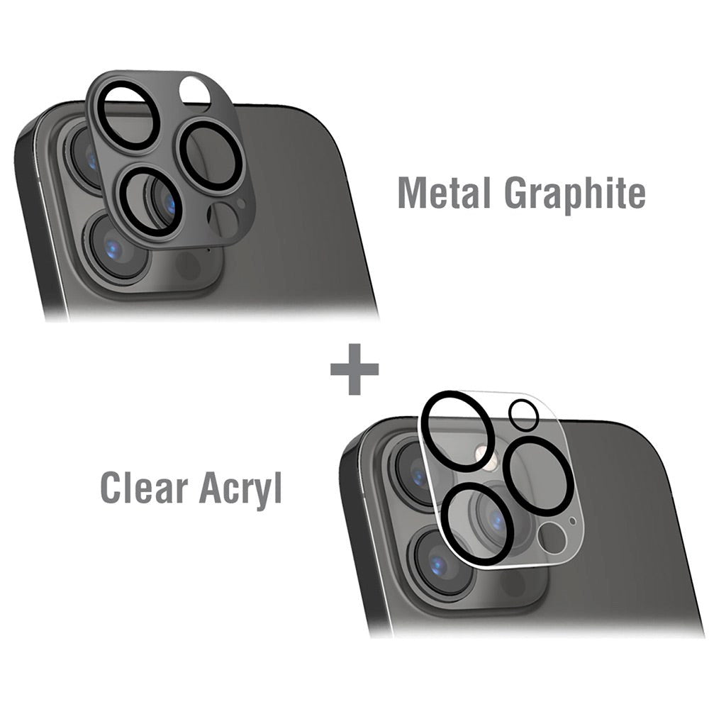 iPhone 15 Pro / 15 Pro Max 4Smarts StyleGlass Camera Lens Protective Glass - 2 pcs. - Metal Graphite / Clear Acryl