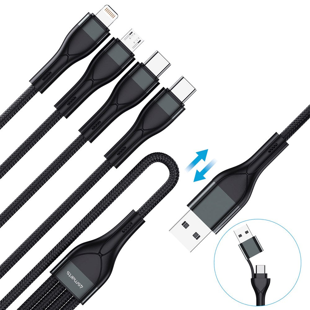 4smarts 4in2 15W Multi-Charging Cable - 2 x USB-C / Lightning / Micro USB 120cm - Black