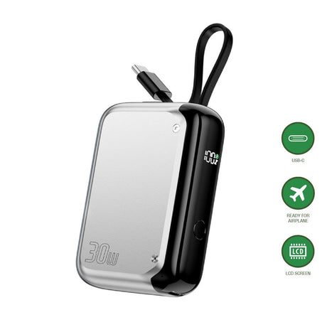 4smarts 10,000mAh Pocket Powerbank with Integrated USB-C Cable 30W - Silver