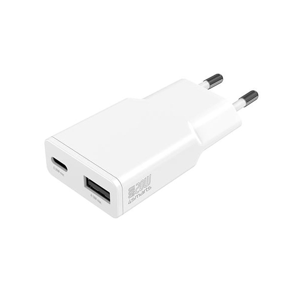 4Smarts PD Slim Wall Charger GaN 20W w. 1 x USB-C & 1 x USB-A - White