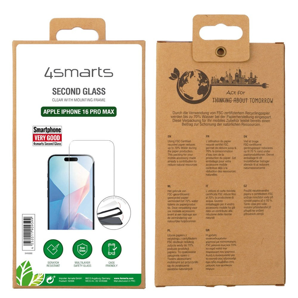 iPhone 16 Pro Max 4smarts Second Glass Screen Protector w. Mounting Frame - Case Friendly - Transparent