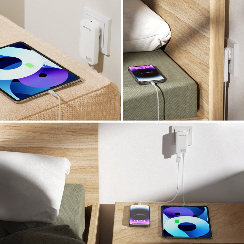 4smarts FlatPlug Slim Dual Wall Charger - 45W / 2x USB-C - White