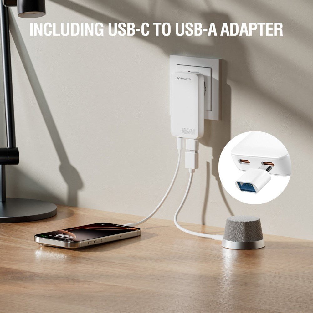 4smarts FlatPlug Slim Dual Wall Charger - 65W / 2x USB-C - White
