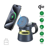 4smarts 3-in-1 Wireless Charger with Built-in Light & Bluetooth for Smartphone / Smartwatch / AirPods - MagSafe / Qi2 Compatible - Grey