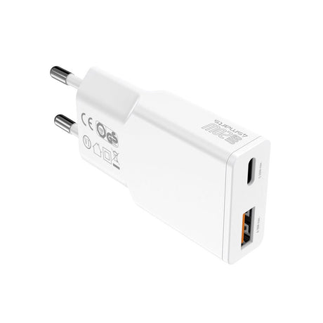 4smarts PDPlug Slim 20W Wall Charger with 1 x USB-A & 1 x USB-A & Built-in USB-C Cable - White