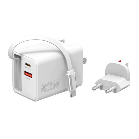 4smarts 65W Flex Jojo Wall Charger with EU / US plug  - 1 x USB-A - 1 x USB-C - 1 x USB-C Kabel - White