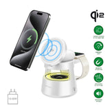 4smarts 3-in-1 Wireless Charger with Built-in Light & Bluetooth for Smartphone / Smartwatch / AirPods - MagSafe / Qi2 Compatible - White