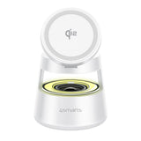 4smarts 3-in-1 Wireless Charger with Built-in Light & Bluetooth for Smartphone / Smartwatch / AirPods - MagSafe / Qi2 Compatible - White