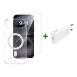 iPhone Air 4Smarts 3-in-1 Premium Starter Set - MagSafe Case, Screen Protector & 20W Wall Charger - Transparent / White