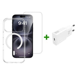 iPhone 17 Pro 4Smarts 3-in-1 Premium Starter Set - MagSafe Case, Screen Protector & 20W Wall Charger - Transparent / White