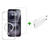 iPhone 17 Pro Max 4Smarts 3-in-1 Premium Starter Set - MagSafe Case, Screen Protector & 20W Wall Charger - Transparent / White