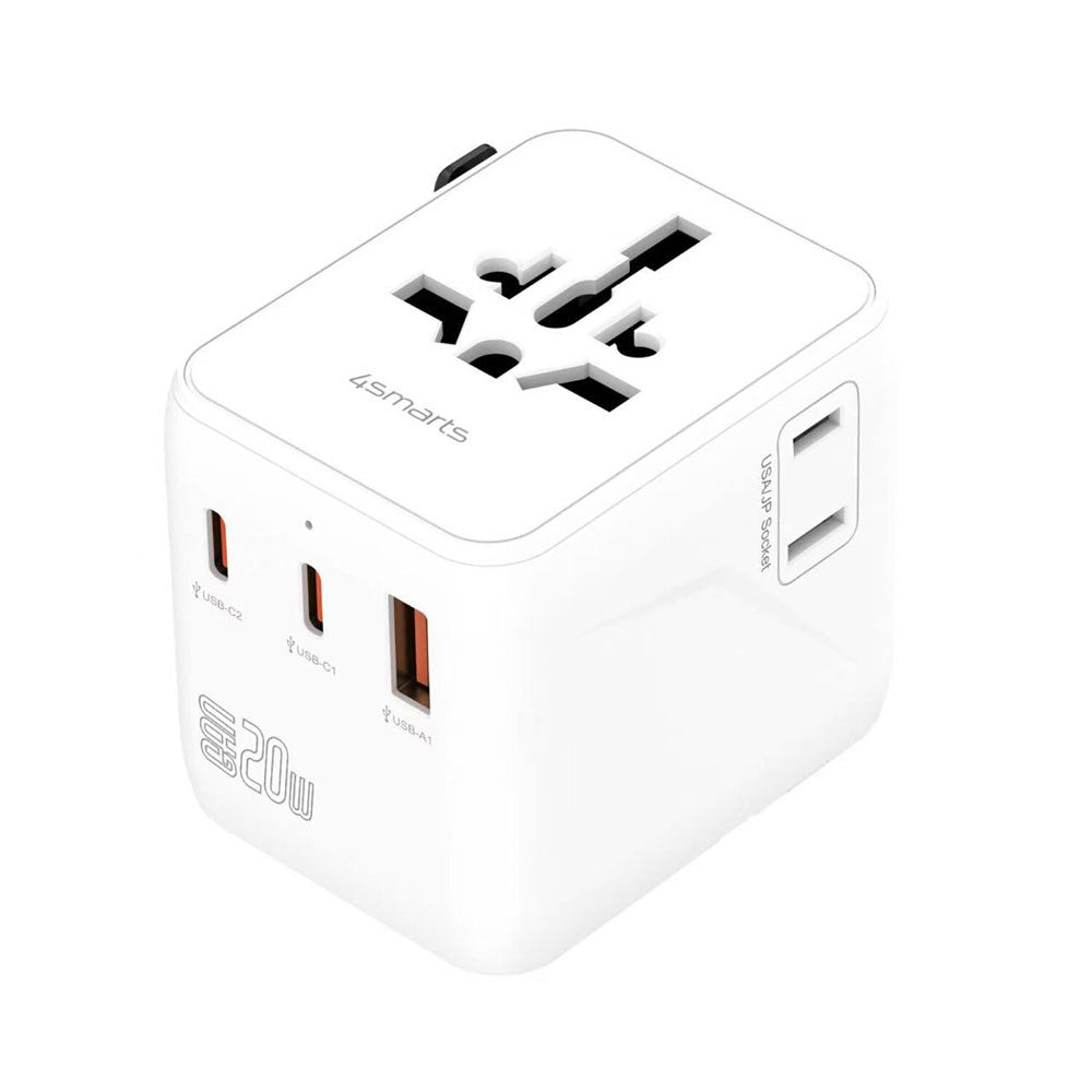 4smarts Nomad Universal Travel Adapter 20W with 2 x USB-C & 1 x USB-A - White