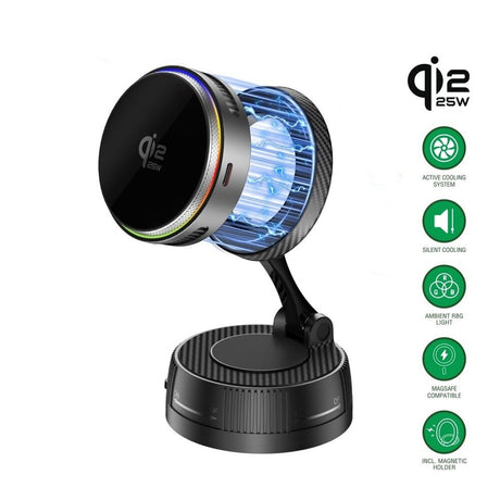 4smarts Wireless Charger with Built-in Cooling & RGB Light - MagSafe / Qi2 Compatible - Grey