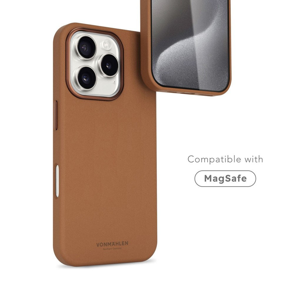 MOBESV Lederhülle Für IPhone 16 Pro – Magnetisch MagSafe-kompatibel, Dünn, Logo-Ansicht, Dunkelbraun