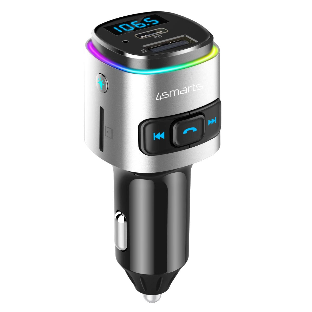 4smarts Media & Assist 2 - Car charger w. USB-C (PD) / USB-A & Bluetooth FM Transmitter - Silver