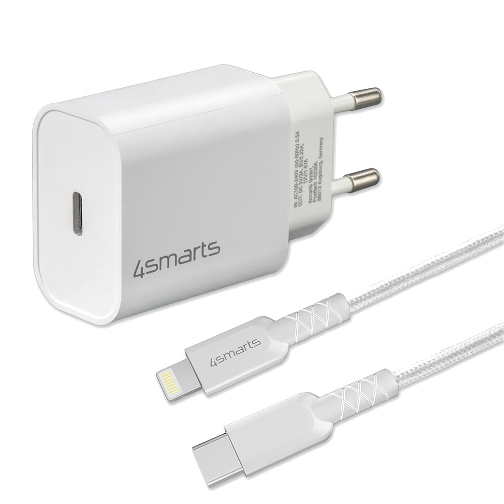 4smarts VoltPlug PD 20W USB-C Wall Charger w. Lightning Cable - White