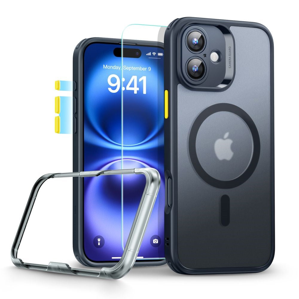 iPhone 16 ESR Classic Pro Set HaloLock with Back Case & Screen Protector Glass – MagSafe Compatible – Matte Black