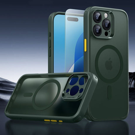 iPhone 16 Pro Max ESR Classic Pro Set HaloLock with Back Case & Screen Protector Glass – MagSafe Compatible – Matte Green