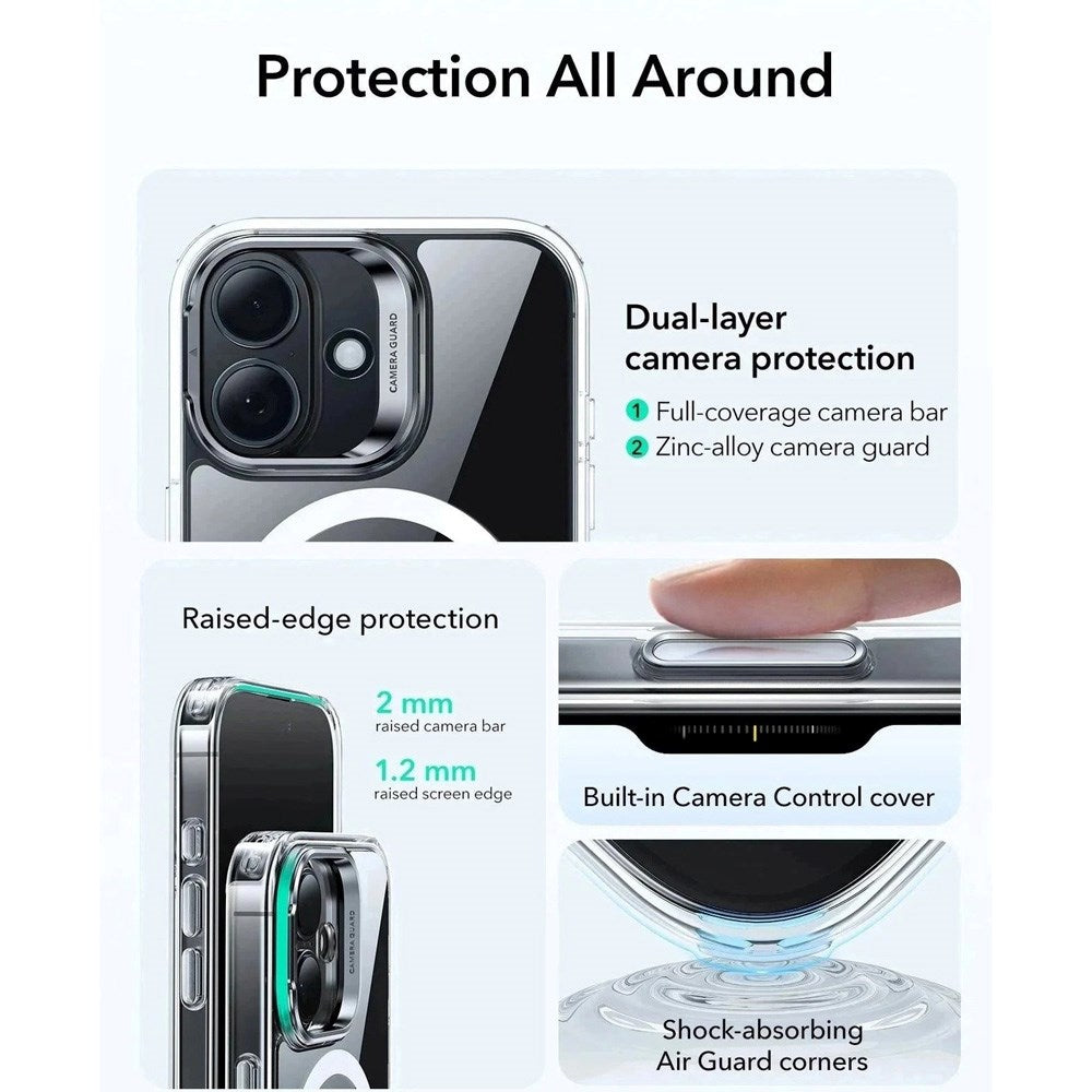 ESR iPhone 17 Classic Hybrid Stash Case with Kickstand - MagSafe Compatible - Transparent