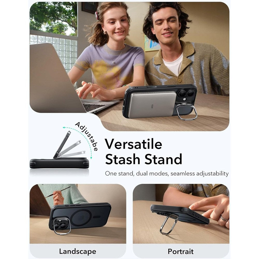 ESR iPhone 17 Classic Hybrid Stash Case with Kickstand - MagSafe Compatible - Matte Black