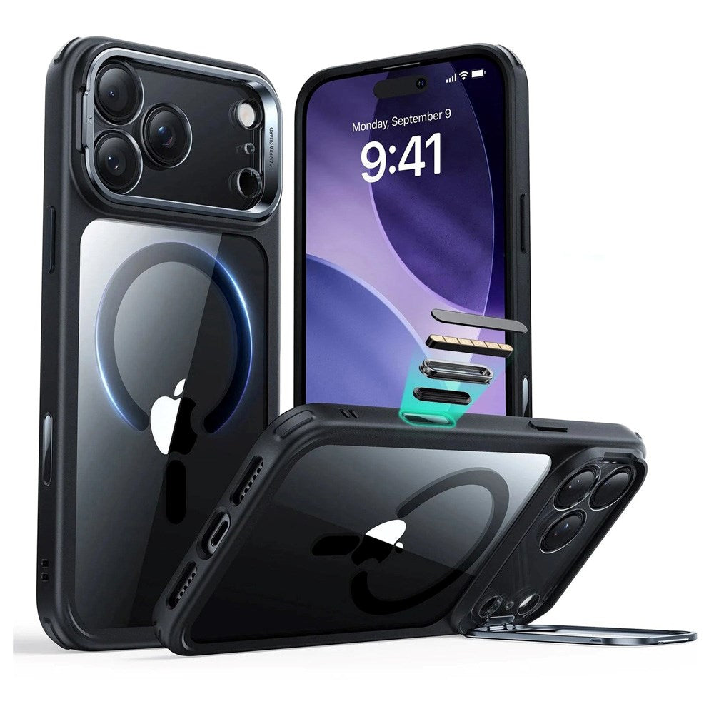 ESR iPhone 17 Pro Max Classic Hybrid Stash Case with Kickstand - MagSafe Compatible - Transparent / Black