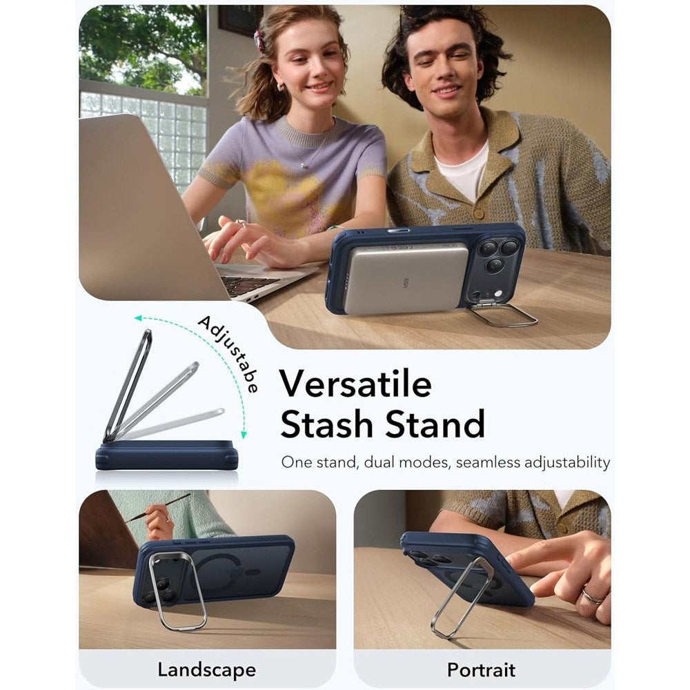 ESR iPhone 17 Pro Classic Hybrid Stash Case with Kickstand - MagSafe Compatible - Matte Blue