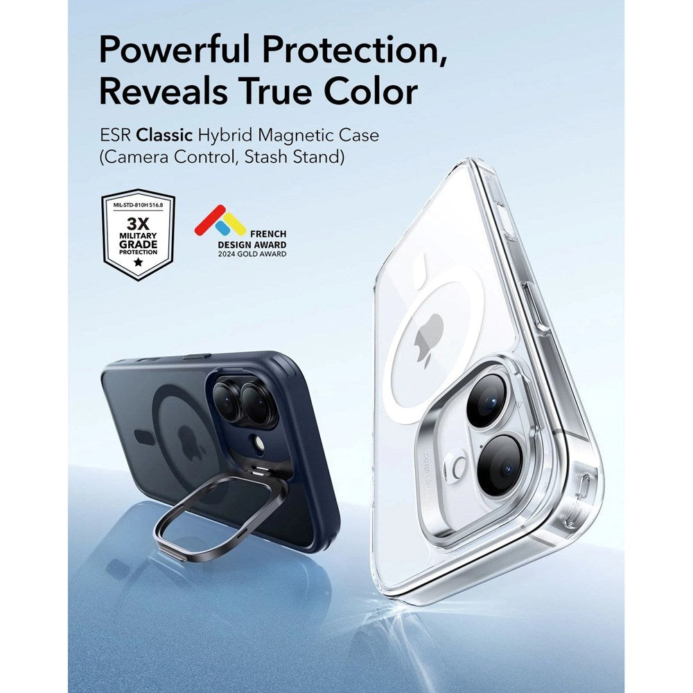 ESR iPhone 17 Classic Hybrid Stash Case with Kickstand - MagSafe Compatible - Mat Blue