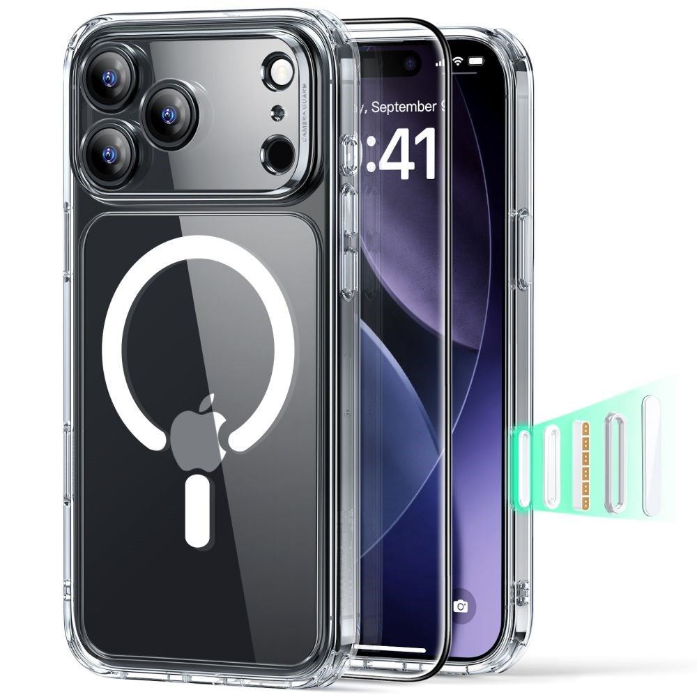 iPhone 17 Pro ESR Classic Hybrid Set with Back Case & Tempered Glass Screen Protector - MagSafe Compatible - Transparent
