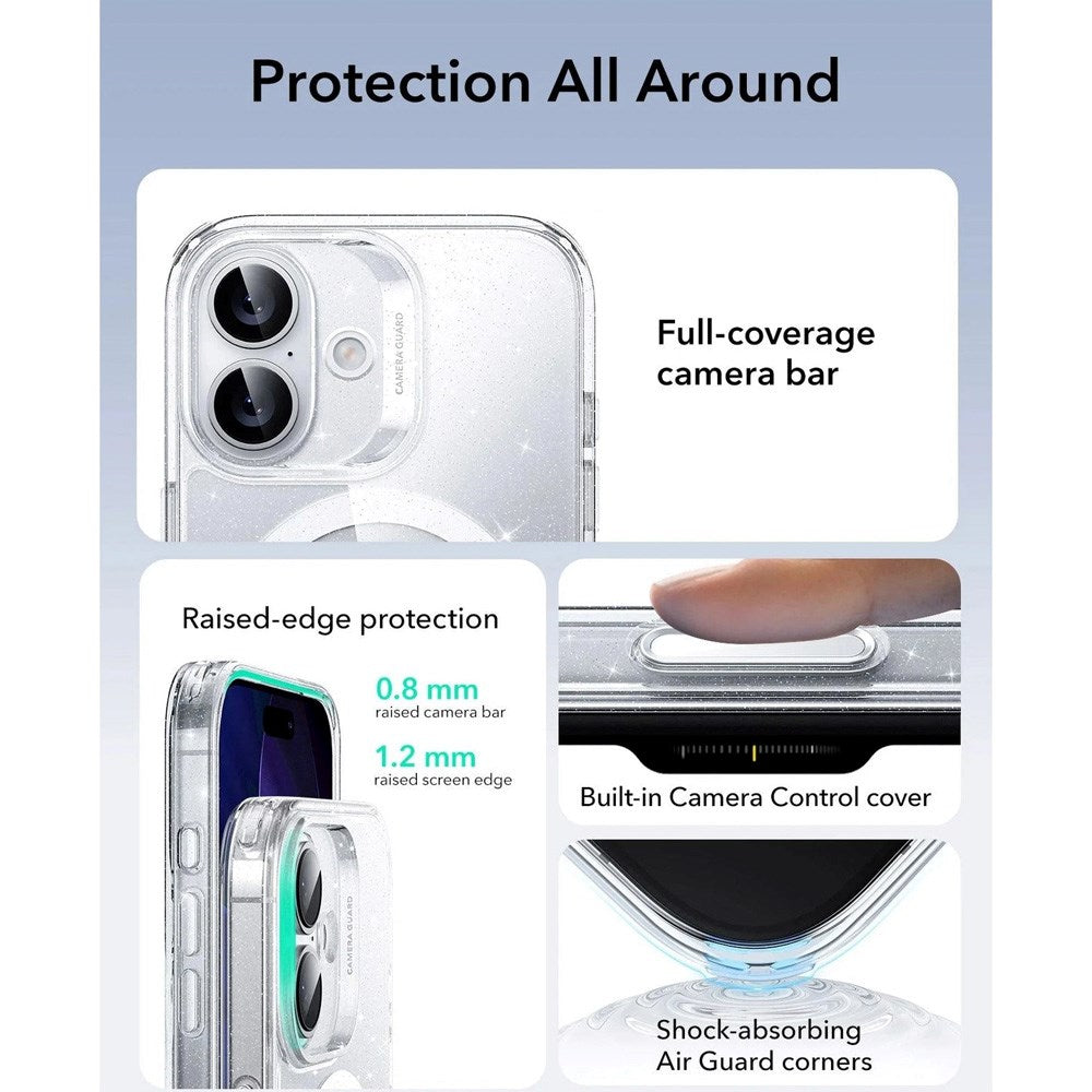ESR iPhone 17 Classic Hybrid Case with Camera Control Button - MagSafe Compatible - Transparent / Glitter