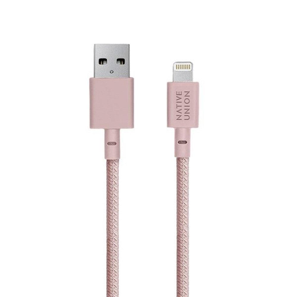 Native Union XL Belt Cable USB-A to Lightning w. Leather Buckle 3 Meter - Rose