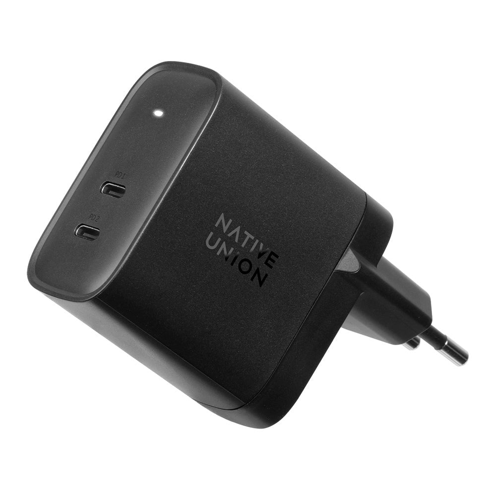 Native Union Fast GaN Charger - Wall Charger with 2 x USB-C Power Delivery 65W - Black