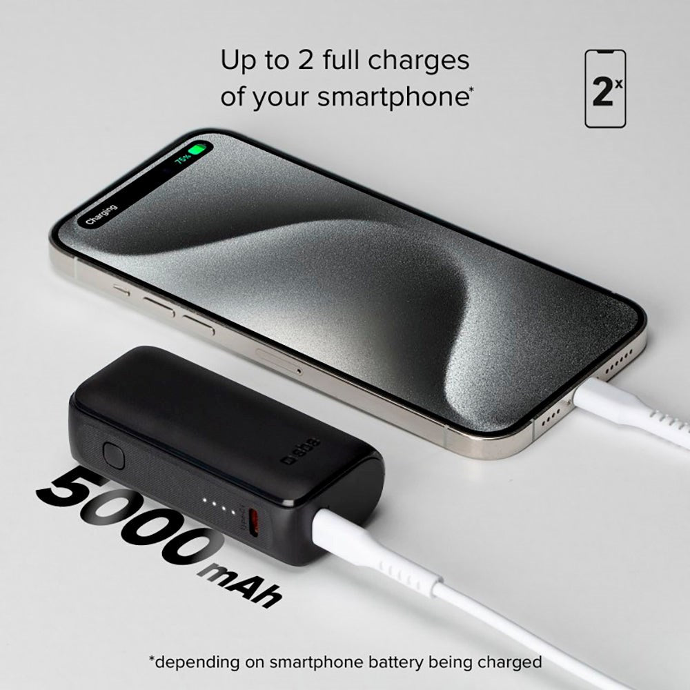 SBS NanoTube Powerbank with USB-A & USB-C 10W - 5.000 mAh - Black