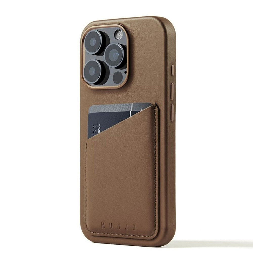 Mujjo iPhone 16 Pro Leather Wallet Case - MagSafe Compatible - Brown