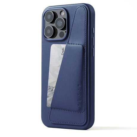 Mujjo iPhone 16 Pro Max Leather Wallet Case - MagSafe Compatible - Blue