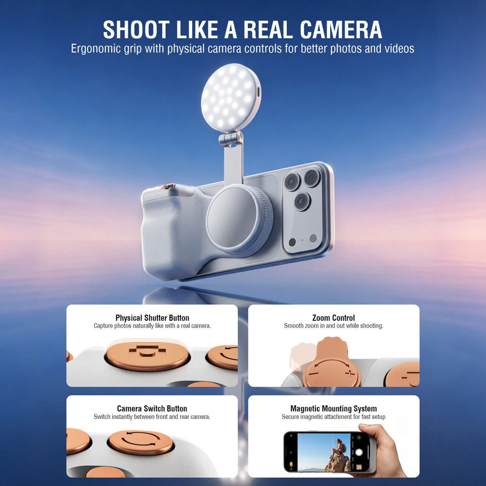 4smarts Camera Grip for Smartphone with LED Light & Remote Control - White