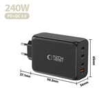 Tech-Protect 240W Wall Charger w. 3x USB-C & 1x USB-A - Black
