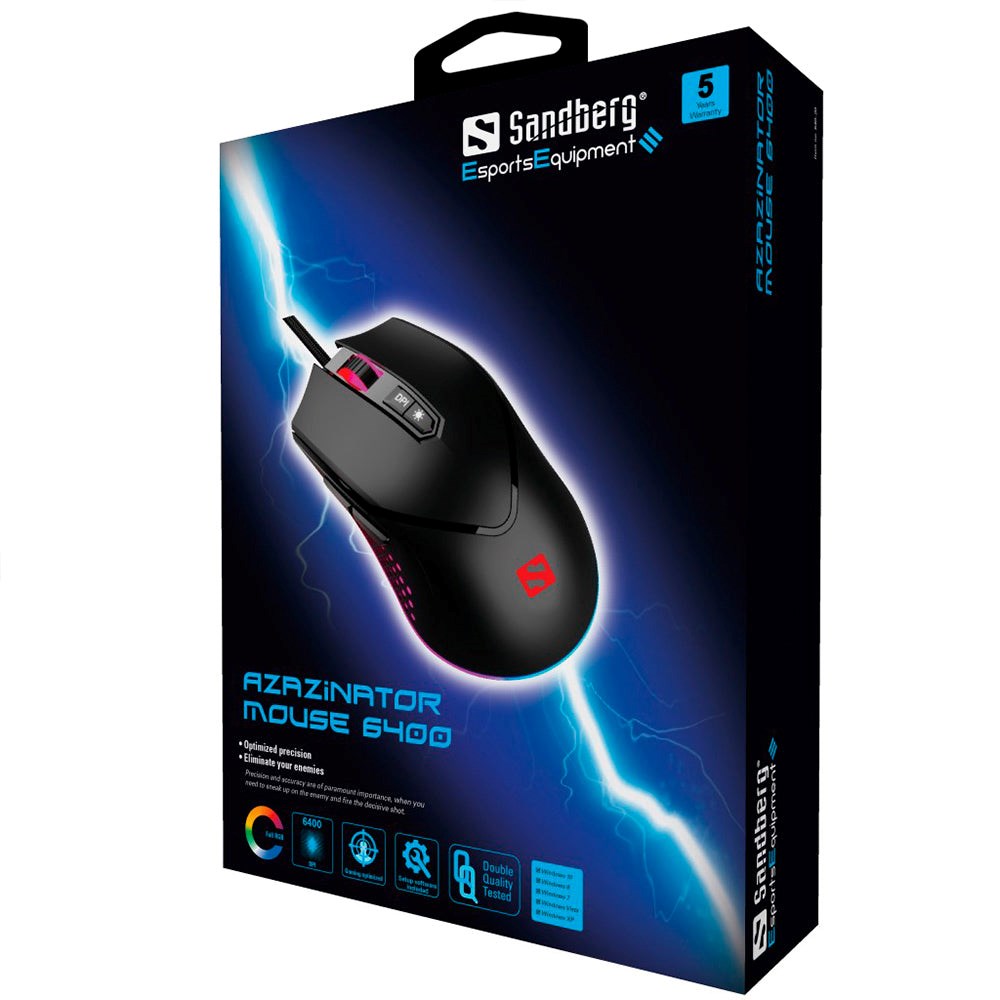 Sandberg Azazinator 6400 Gaming Mouse w. RGB Light & 7 Buttons - Black