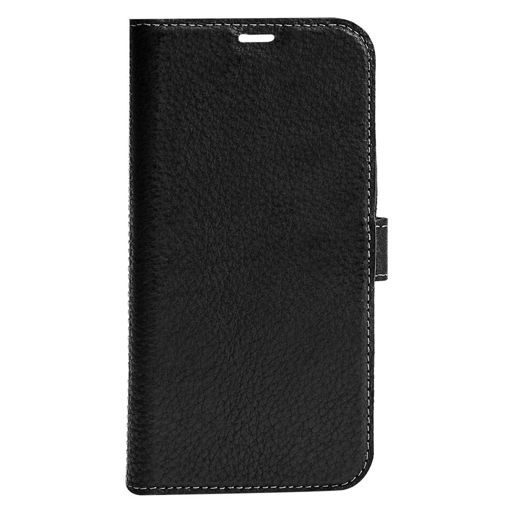 Essentials iPhone 13 Pro Real Leather Flip Case 2 in 1 with Card Holder - Black