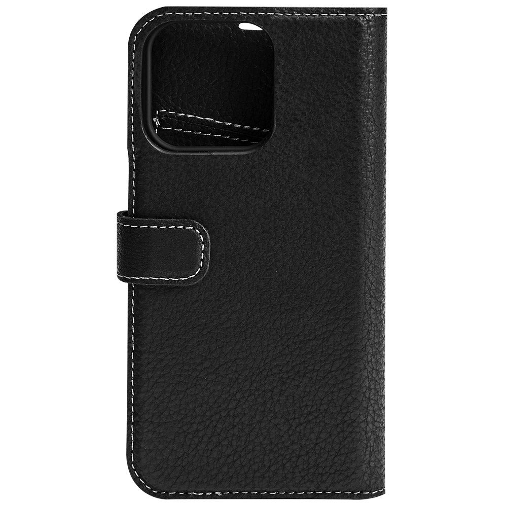 Essentials iPhone 13 Pro Real Leather Flip Case 2 in 1 with Card Holder - Black