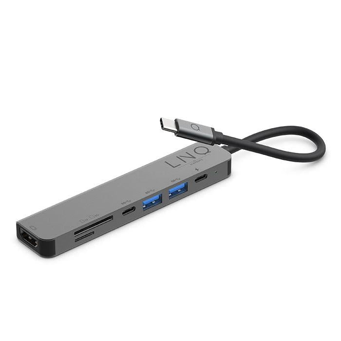 LINQ byELEMENTS 7in1 USB-C Multiport Hub - HDMI / USB-C PD / USB-A / SD&TF Card Reader - Space Grey