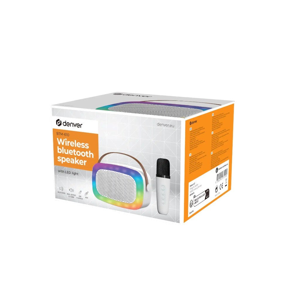 Denver BTM-610 Karaoke Set with Bluetooth Speaker & Microphone - White
