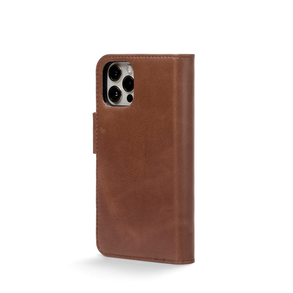 Trunk iPhone 12 Mini Genuine Leather Flip Case with Removable Back Case - Brown