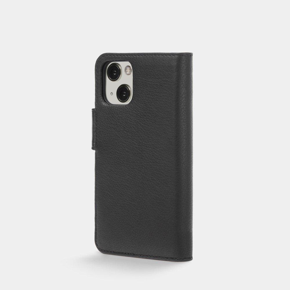 Trunk iPhone 13 Mini Genuine Leather Flip Case with Removable Back Case - Black