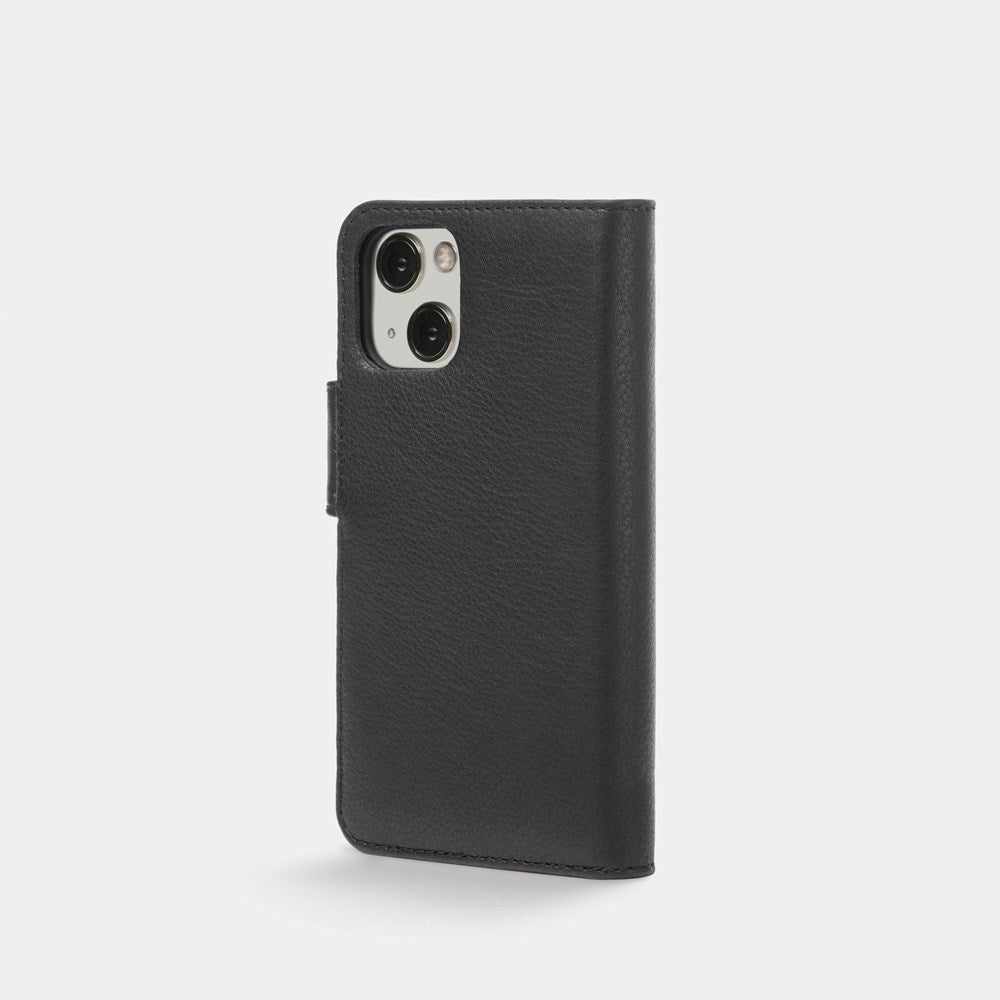 Trunk iPhone 13 Genuine Leather Flip Case with Removable Back Case - Black