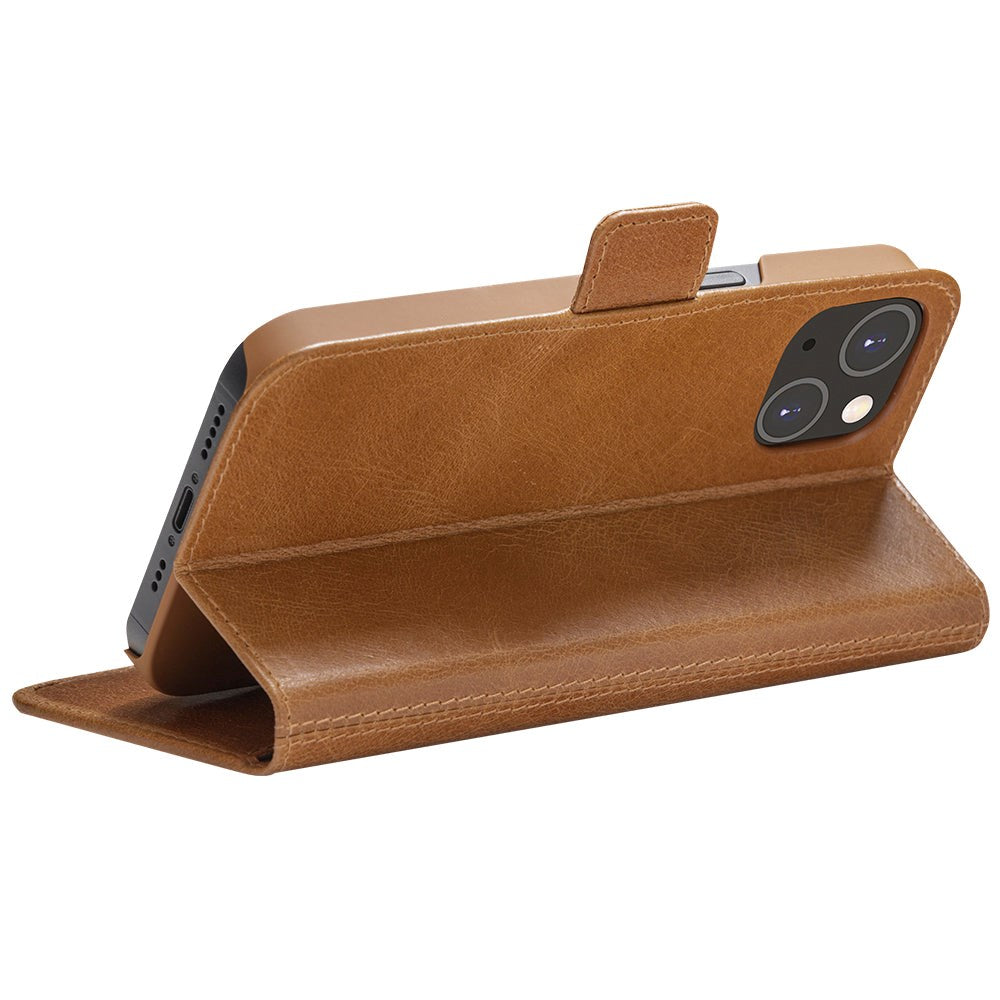 iPhone 14 dbramante1928 Copenhagen Genuine Leather Magnet Flip Case - Tan