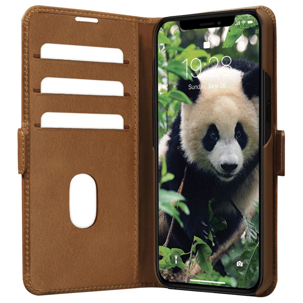iPhone 14 Pro Max dbramante1928 Copenhagen Genuine Leather Magnet Flip Case - Tan